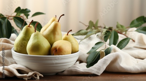 A Bowl Filled With Sliced Fresh Pears Sliced , Background For Banner, HD