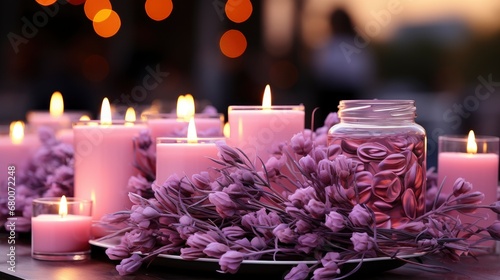 A Candlelit Centerpiece With Fragrant Lavender   Background For Banner  HD