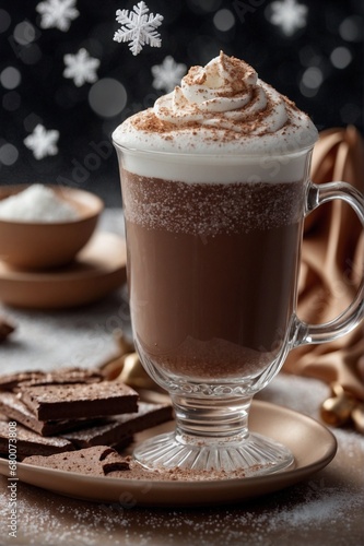 Hot Chocolate Cup with Marshmallow: Winter Festive Composition