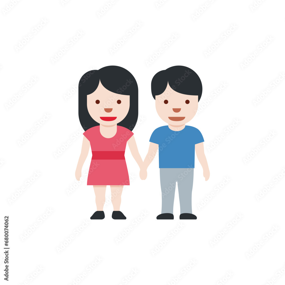 Woman and Man Holding Hands: Light Skin Tone Woman and Man Holding Hands: Light Skin Tone