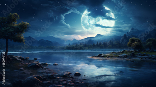 The river with the moon. bizarre landscape conceptual