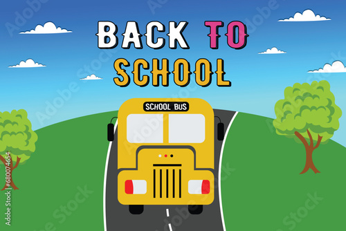 School bus vector with back to school background. vector illustration. 