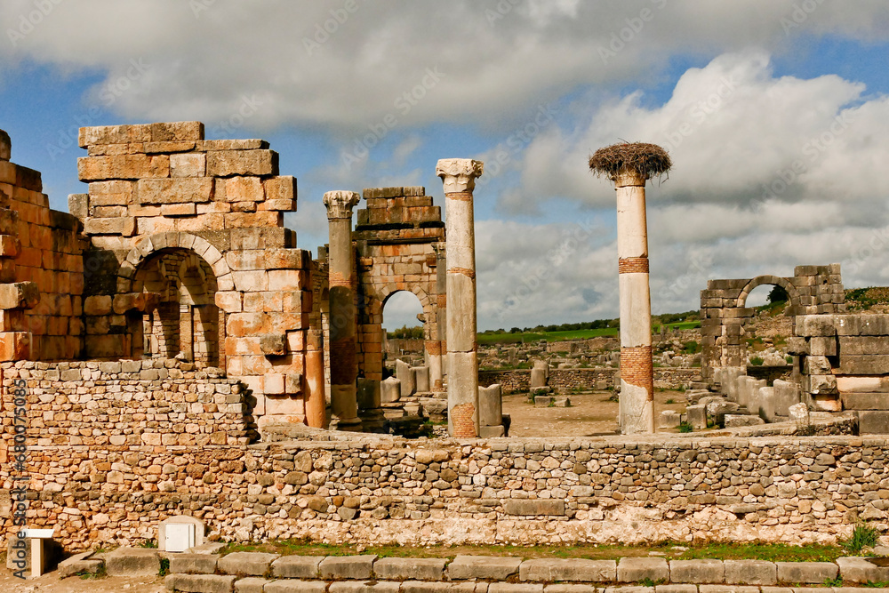 Il sito archelogico dell'antica città romana di Volubilis, nei pressi di Mekness. Marocco - obrazy, fototapety, plakaty 