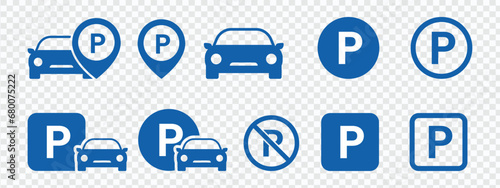 Car parking sign, vector icons for parking and traffic, isolated design, EPS 10, urban transportation, street, road, symbol, graphic, illustration.