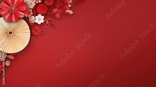 Background with copy space with chinese new year theme with red colors and flowers photo