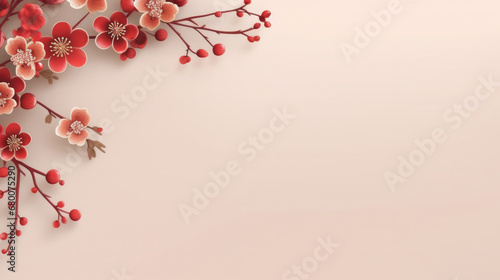Background with copy space with chinese new year theme with red colors and flowers