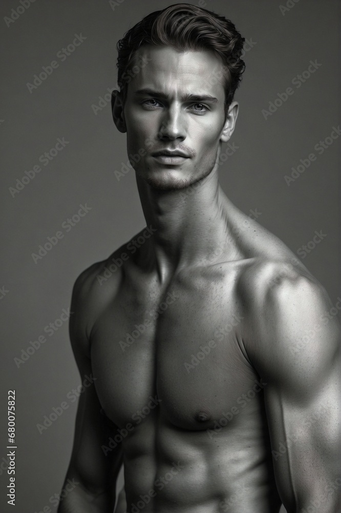 Stylish Portrait of a Handsome Man with a Model Hairstyle and Bare Torso Stylish Portrait of a Handsome Man with a Model Hairstyle and Bare Torso