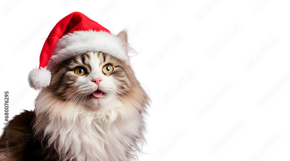 Cat in santa claus hat on white Cat in santa claus hat on white