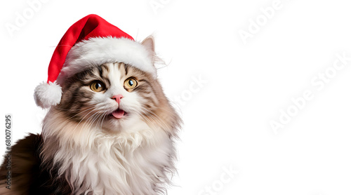 Cat in santa claus hat on white © D85studio