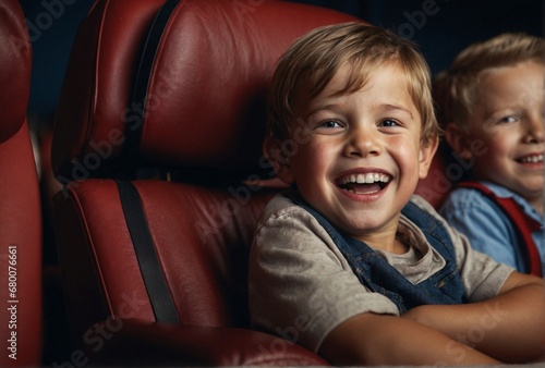 Happy Little Boy Laughing in the Cinema at a Funny Moment