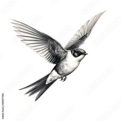 Ink Pen Swallow in Flight Illustration