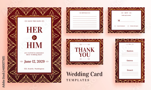 Seamless Floral Pattern Wedding Template with Rsvp, Menu Card and Thank you card layout.
