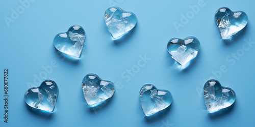  Exquisite Blue Diamond Crystal Hearts Sparkling Against a Clean White Background on Valentine's Day generative AI