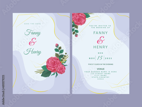 Floral Wedding Invitation Card with Double-Sides Present for Ready to Print.