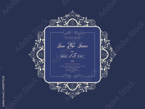 Elegant Wedding Invitation Card in Blue and White Color.