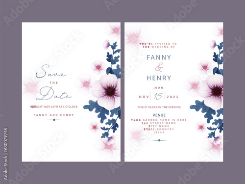 Floral Wedding Invitation Card Template Layout in White Color.