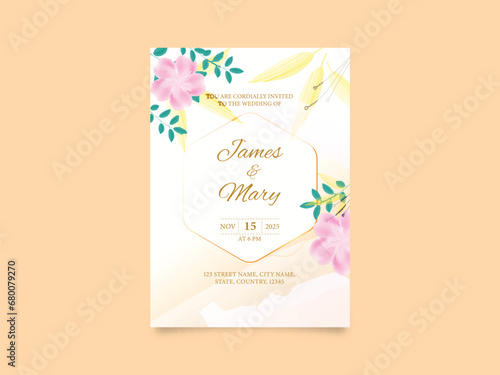 Floral Wedding Invitation Card Template Design with Event Details for Ready to Print.