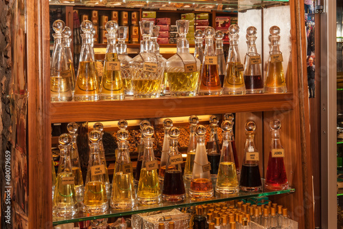 Bottles filled with perfume essence, Egyptian bazaar, Istanbul, Turkey
