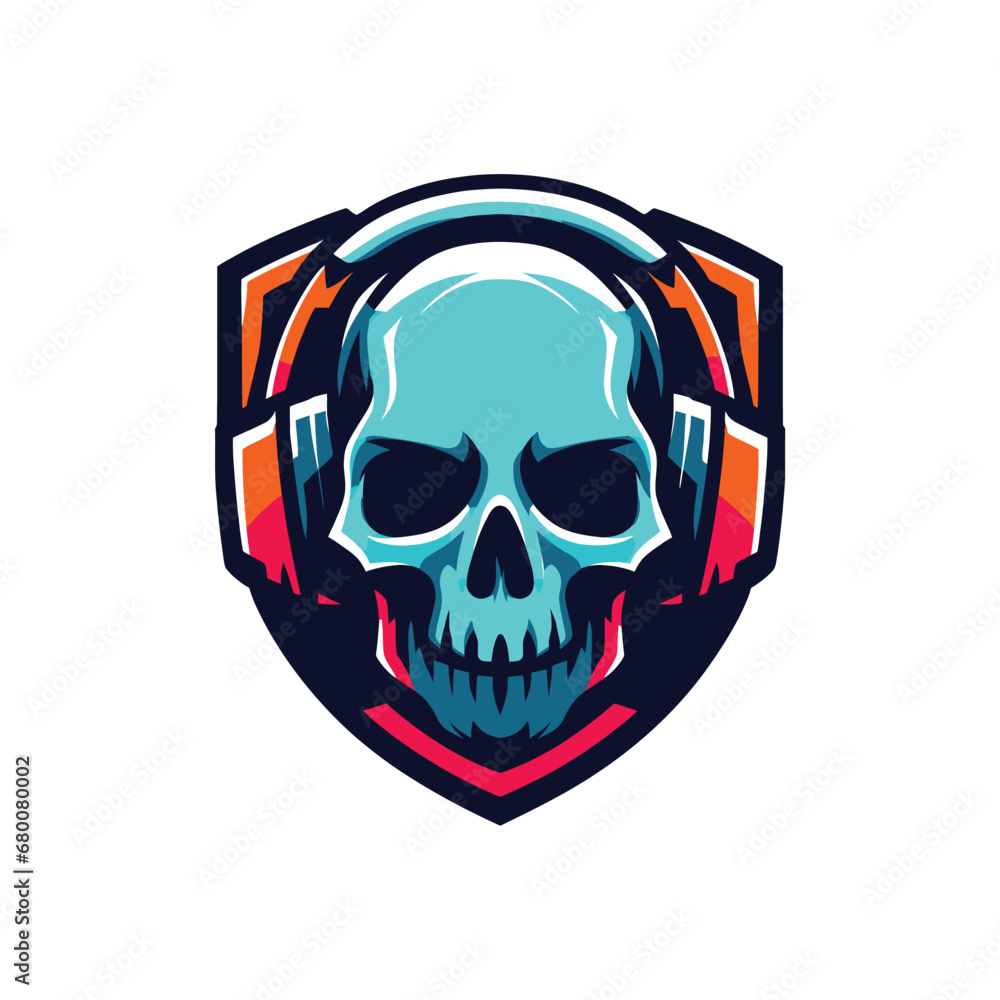 Blue Skull Wearing Headphone Esport Logo