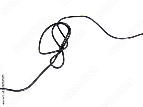 black wire cable of usb and adapter isolated on white background.Electronic Connector.Selection focus.