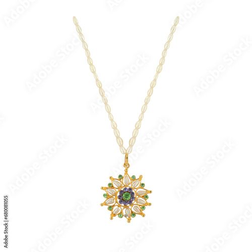 Pendant on golden chain isolated on the white