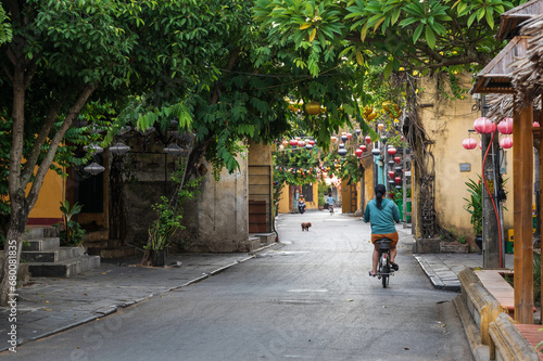 A quiet street in the UNESCO World Heritage location of Hoi An, central Vietnam.  The town is famous for its streets lined with lanterns. © parkerspics