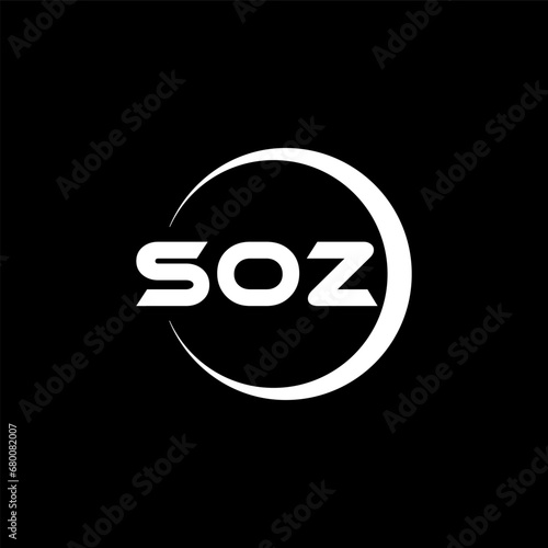 SOZ letter logo design with black background in illustrator, cube logo, vector logo, modern alphabet font overlap style. calligraphy designs for logo, Poster, Invitation, etc.