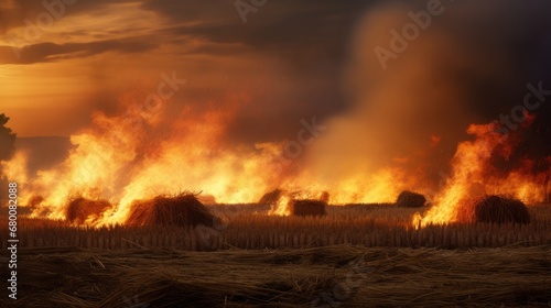 seasonal fieldwork with a captivating image of straw burning in a rural landscape.