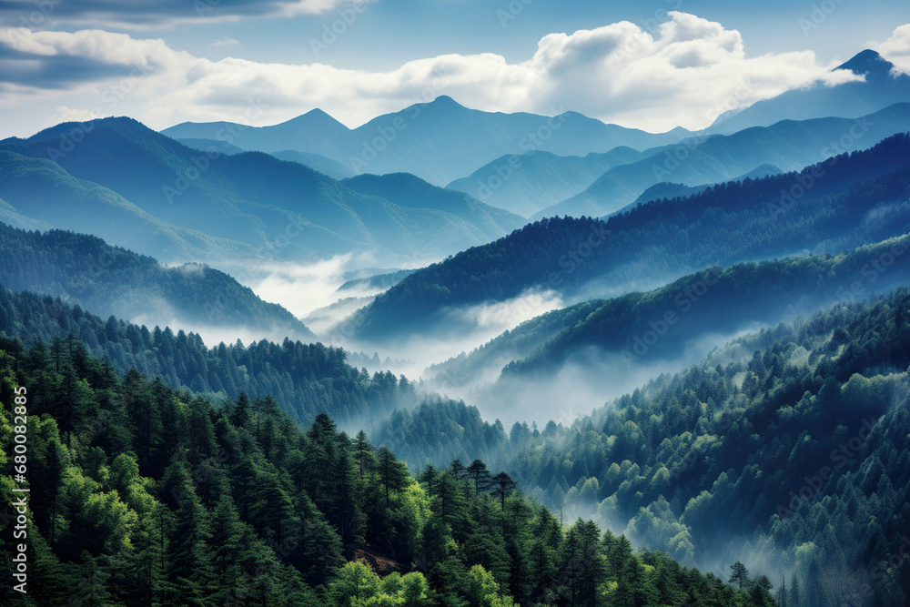 Mountain range with a blue sky. Generative Ai Mountain range with a blue sky. Generative Ai