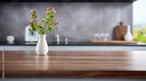 Wooden Table Kitchen Scene: Simple, Elegant, Minimalistic Design | Cozy Home Decor