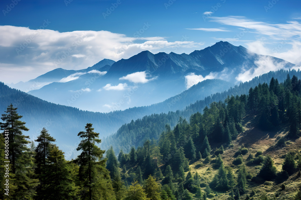 Mountain range with a blue sky. Generative Ai Mountain range with a blue sky. Generative Ai