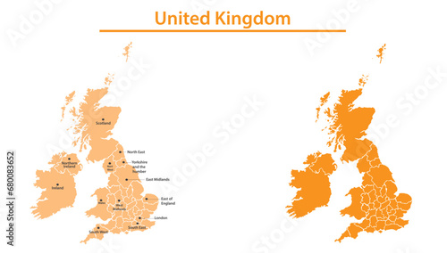 United Kingdom map illustration vector detailed United Kingdom map with all state names