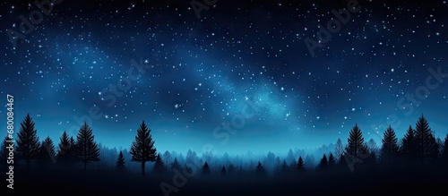 Night sky with stars and dark silhouettes of trees Copy space image Place for adding text or design