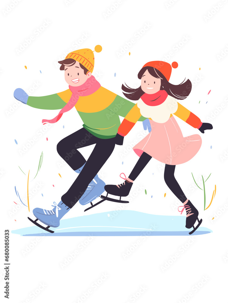 Pair ice skating flat vector illustration Pair ice skating flat vector illustration