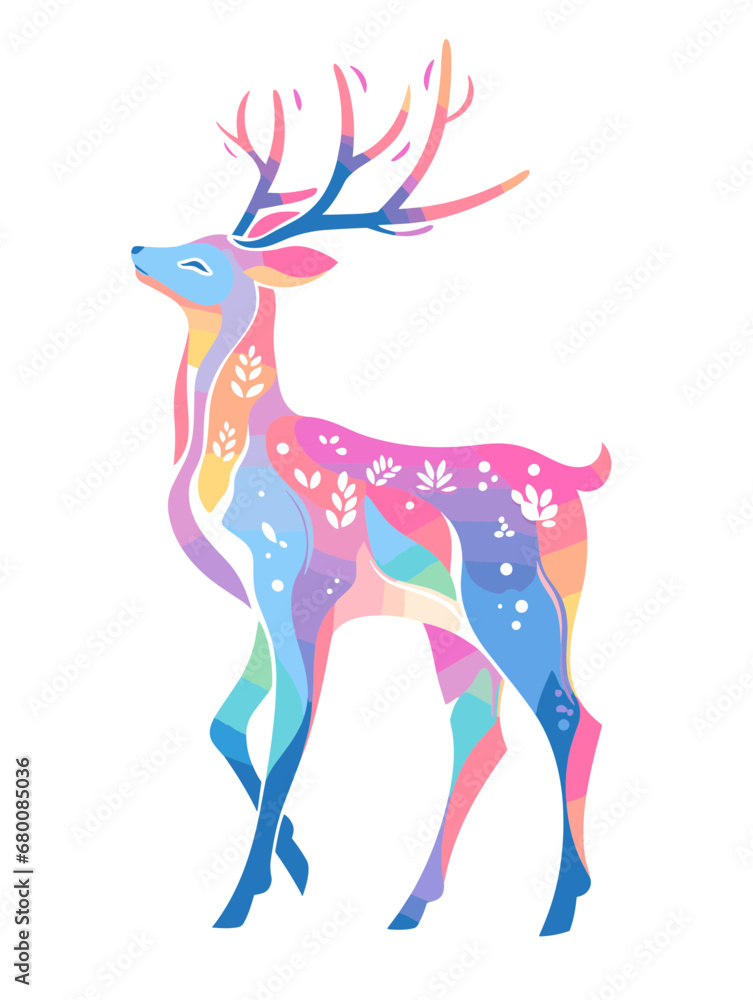 Obraz premium Christmas deer flat vector illustration