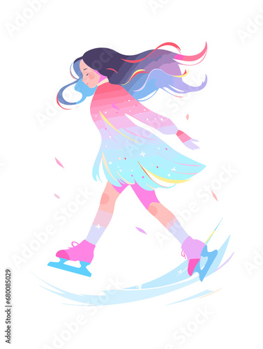 Girl ice skating flat vector illustration