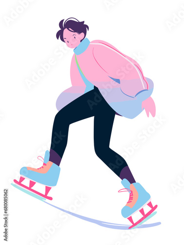 Person ice skating flat vector illustration