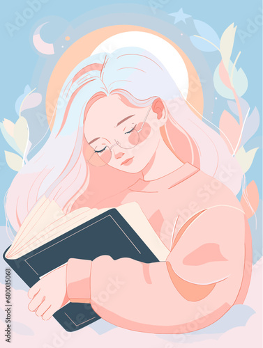 woman reading a book flat vector illustration