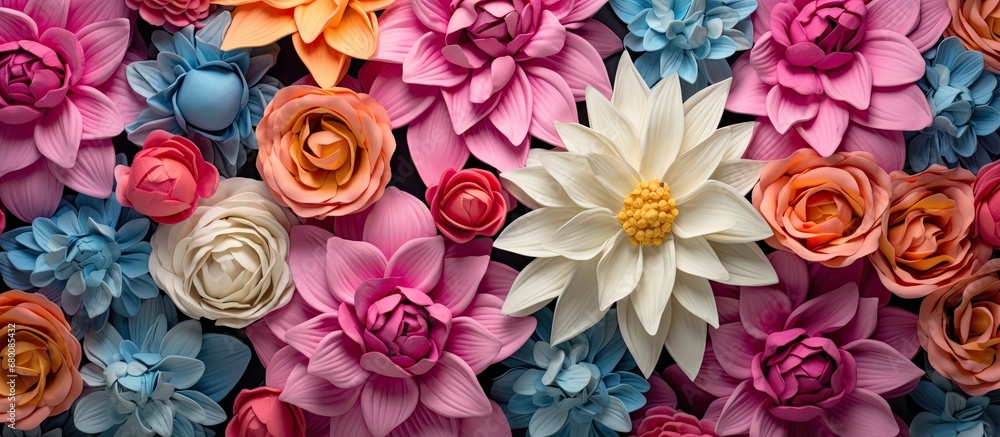 Large flowers arranged in a seamless design Copy space image Place for adding text or design