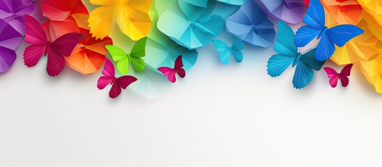 Multicolored paper backdrop with origami butterflies representing Zero Discrimination Day Blank area for message Copy space image Place for adding text or design