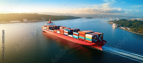 Ocean freight transportation of a container ship Copy space image Place for adding text or design