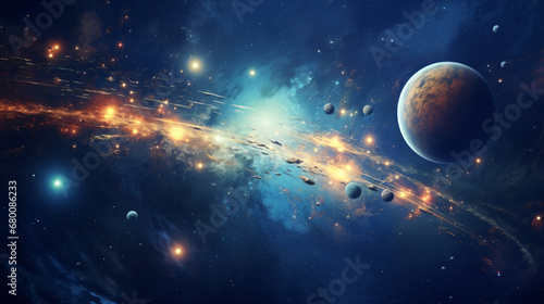 Universe scene with planets stars and galaxies