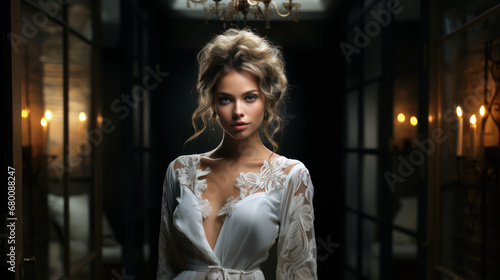 bride posing with white wedding gown portrait elegant luxurious dress bridal  © Gustavo