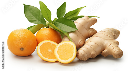 oranges with ginger roots photo