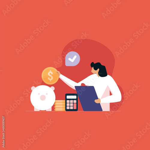 Finance and Money Management, Savings or Investment and fund deposit with piggy bank