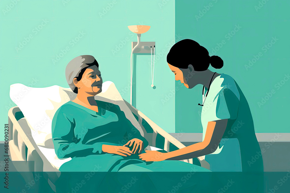 Generative AI illustration of nurse shaking hands with an old patient ...