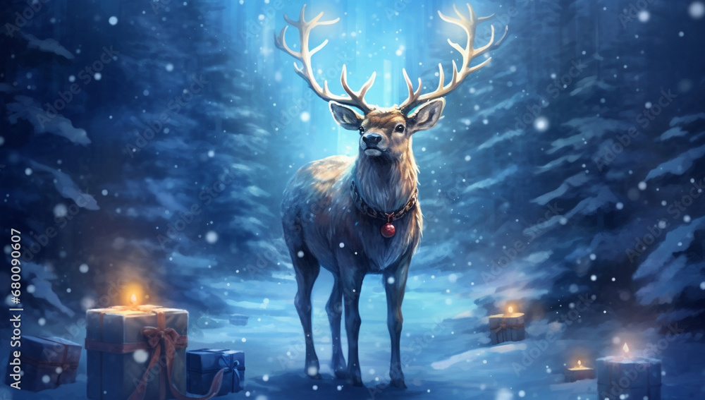 Enchanted Winter Forest Deer and Presents in the Snow Enchanted Winter Forest Deer and Presents in the Snow