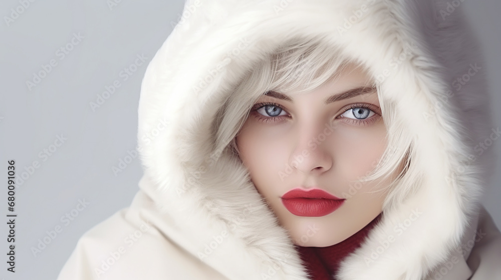 portrait of a woman in fur hood portrait of a woman in fur hood