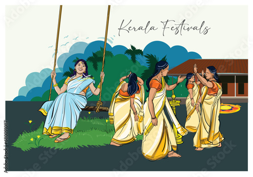 Onam festival of Kerala vector illustration