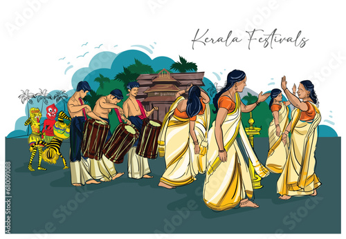 Onam festival of Kerala vector illustration